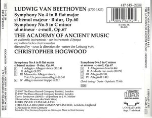 Beethoven* - The Academy Of Ancient Music / Christopher Hogwood : Symphonies 4 & 5 (CD, Album)