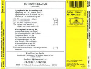 Brahms*, Rundfunkchor Berlin, Berliner Philharmoniker • Claudio Abbado : Symphonie No. 1 • Gesang Der Parzen (CD, Album, RE, PMD)