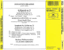 Charger l&#39;image dans la galerie, Brahms*, Marjana Lipovšek • Ernst-Senff-Chor*, Berliner Philharmoniker • Claudio Abbado : Symphonie No. 2 • Alto Rhapsody (CD, Album)
