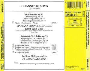 Brahms*, Marjana Lipovšek • Ernst-Senff-Chor*, Berliner Philharmoniker • Claudio Abbado : Symphonie No. 2 • Alto Rhapsody (CD, Album)