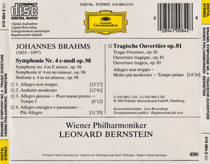 Johannes Brahms - Wiener Philharmoniker • Leonard Bernstein : Symphonie No. 4 / Tragische Ouvertüre • Tragic Overture (CD, RE)