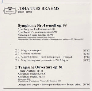 Johannes Brahms - Wiener Philharmoniker • Leonard Bernstein : Symphonie No. 4 / Tragische Ouvertüre • Tragic Overture (CD, RE)