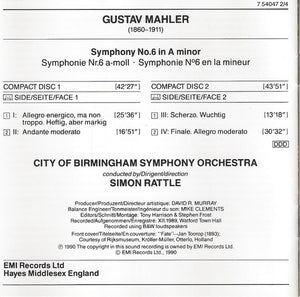 Gustav Mahler – City Of Birmingham Symphony Orchestra, Sir Simon Rattle : Symphonie No. 6 (2xCD, Album)