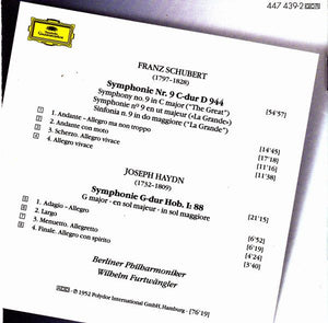 Franz Schubert / Joseph Haydn : Berliner Philharmoniker, Wilhelm Furtwängler : Symphonie No. 9 / Symphonie No. 88 (CD, Album, Mono, RE, RM)