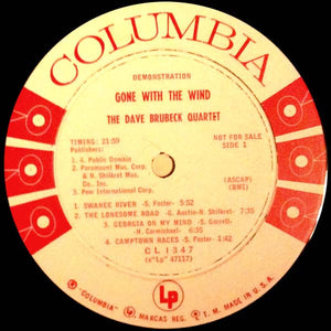 The Dave Brubeck Quartet : Gone With The Wind (LP, Album, Mono, Promo)