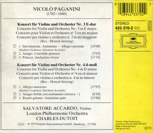 Paganini* - Salvatore Accardo, London Philharmonic Orchestra, Charles Dutoit : Violinkonzerte Nos. 3 & 4 (CD, Comp)