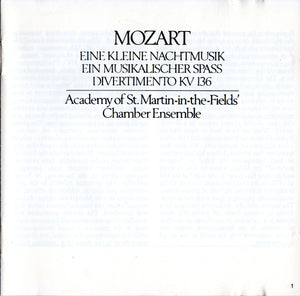 Mozart*, Academy Of St. Martin-in-the-Fields' Chamber Ensemble* : Eine Kleine Nachtmusik / Ein Musikalischer Spass / Divertimento KV 136 (CD, Album)