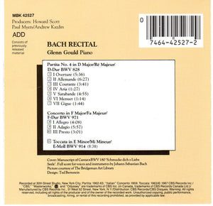 Bach*, Glenn Gould : Bach Recital - Italian Concerto - Partita, Toccata (CD, Comp, RE)