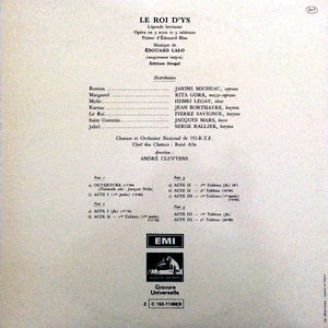 Édouard Lalo / Janine Micheau, Rita Gorr, Henri Legay, Chœurs* Et Orchestre National De La Radiodiffusion Française* , Direction André Cluytens : Le Roi D'Ys (2xLP, Gat)