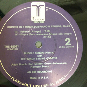 Brahms*, Rudolf Serkin, The Busch String Quartet* : Piano Quintet (LP, Album)