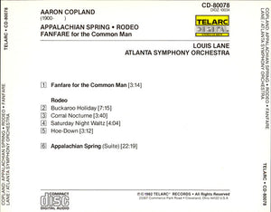 Copland* - Louis Lane, Atlanta Symphony Orchestra : Appalachian Spring • Rodeo • Fanfare For The Common Man (CD, Album, 2nd)