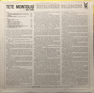 Tete Montoliu : Catalonian Folksongs (Solo Piano) (LP, Album)