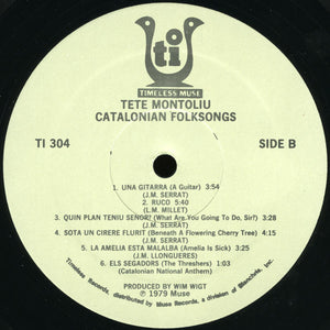 Tete Montoliu : Catalonian Folksongs (Solo Piano) (LP, Album)