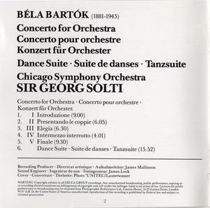 Béla Bartók / Chicago Symphony Orchestra / Sir Georg Solti* : Concerto For Orchestra / Dance Suite (CD, Album)