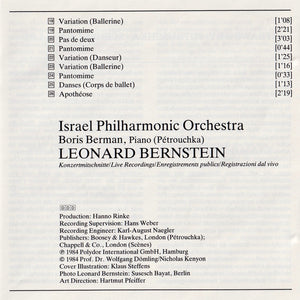 Igor Stravinsky, Leonard Bernstein, Israel Philharmonic Orchestra : Petrouchka/Scenes de Ballet (CD, Album)