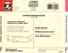 Charger l&#39;image dans la galerie, Beethoven* - Itzhak Perlman, Philharmonia Orchestra, Carlo Maria Giulini : Violin Concerto (CD, Album, RE, RP)
