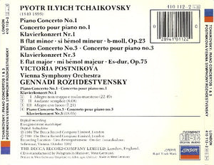 Pyotr Ilyich Tchaikovsky, Victoria Postnikova, Vienna Symphony*, Gennadi Rozhdestvensky : Piano Concertos Nos. 1 & 3 (CD, Album, RP)