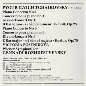 Pyotr Ilyich Tchaikovsky, Victoria Postnikova, Vienna Symphony*, Gennadi Rozhdestvensky : Piano Concertos Nos. 1 & 3 (CD, Album, RP)