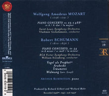 Load image into Gallery viewer, Arthur Rubinstein, Mozart* / Schumann* : Piano Concerto No. 23 K488 / Piano Concerto, Vogel Als Prophet, Arebeske, Träumerei, Widmung (CD, Comp, Mono, RM, Dig)
