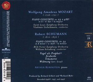 Arthur Rubinstein, Mozart* / Schumann* : Piano Concerto No. 23 K488 / Piano Concerto, Vogel Als Prophet, Arebeske, Träumerei, Widmung (CD, Comp, Mono, RM, Dig)
