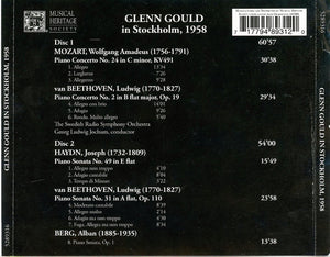 Glenn Gould, Sveriges Radios Symfoniorkester, Georg Ludwig Jochum : Glenn Gould In Stockholm, 1958. Mozart-Beethoven-Haydn-Berg (2xCD, RE)