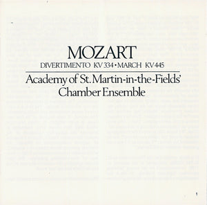 Mozart*, Academy Of St. Martin-in-the-Fields' Chamber Ensemble* : Divertimento KV 334 • March KV 445 (CD, Album)