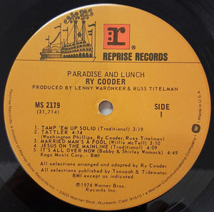 Ry Cooder : Paradise And Lunch (LP, Album, RE, Jac)