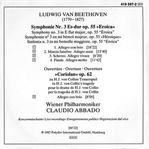 Ludwig van Beethoven, Wiener Philharmoniker, Claudio Abbado : Symphonie No. 3 »Eroica« • »Coriolan«-Ouvertüre (CD, Album, RE, PDO)