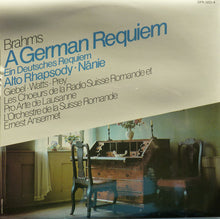 Charger l&#39;image dans la galerie, Johannes Brahms, Agnes Giebel, Helen Watts, Hermann Prey, Ernest Ansermet : Ein Deutsches Requiem, Op. 45 / Nänie, Op. 82 / Rhapsodie Für Alt, Männerchor Und Orchester, Op. 53 (2xLP)
