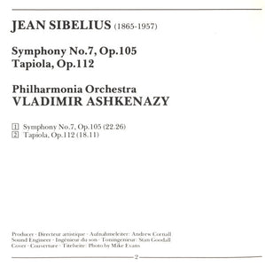 Jean Sibelius - Philharmonia Orchestra, Vladimir Ashkenazy : Symphony No.7 / Tapiola (CD, Album)