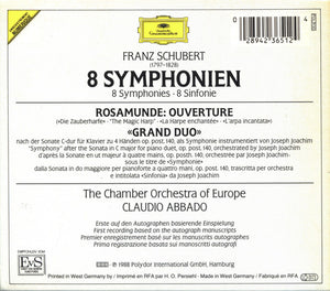 Schubert* • The Chamber Orchestra Of Europe, Claudio Abbado : 8 Symphonien · Rosamunde · Grand Duo (5xCD, Comp + Box)