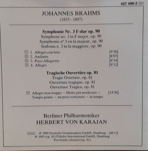 Brahms*, Berliner Philharmoniker, Herbert von Karajan : Symphonie No. 3 • Tragische Ouvertüre = Tragic Overture (CD, Comp)