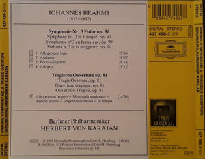 Brahms*, Berliner Philharmoniker, Herbert von Karajan : Symphonie No. 3 • Tragische Ouvertüre = Tragic Overture (CD, Comp)