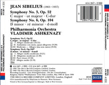 Load image into Gallery viewer, Sibelius*, Philharmonia Orchestra, Vladimir Ashkenazy : Symphonies 3 &amp; 6 (CD)
