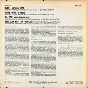 London Philharmonic Orchestra And London Symphony Orchestra : Sir Arthur Bliss, Mêlée Fantasque; Gustav Holst, Japanese Suite; Sir William Walton, Music For Children; Berkeley/Britten, Mont Juic (Suite Of Catalan Dances) (LP, RE)