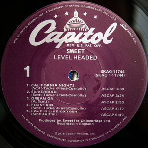 Sweet* : Level Headed (LP, Album, Los)