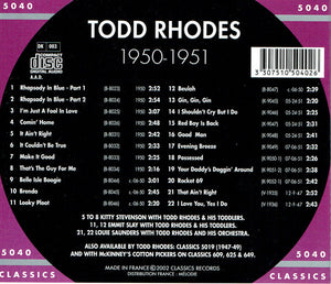 Todd Rhodes : The Chronological Todd Rhodes 1950-1951 (CD, Comp)