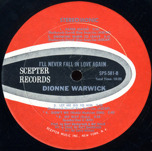Dionne Warwick : I'll Never Fall In Love Again (LP, Album, Mon)