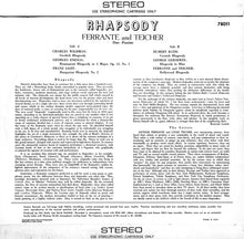 Laden Sie das Bild in den Galerie-Viewer, Ferrante And Teicher* : Rhapsody (LP, Album, RE)
