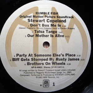 Stewart Copeland : Rumble Fish (Original Motion Picture Soundtrack) (LP, Album)