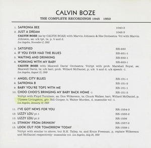 Calvin Boze : The Complete Recordings 1945-1952 (CD, Comp)