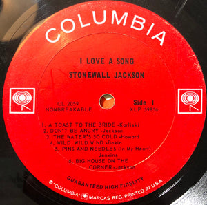 Stonewall Jackson : I Love A Song (LP, Album, Mono)