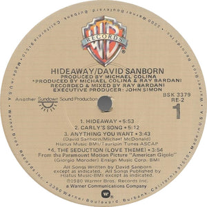 David Sanborn : Hideaway (LP, Album, Jac)