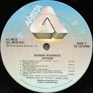 Dionne Warwick : Dionne (LP, Album, RE, Hub)