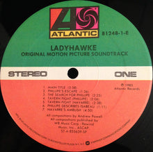 Laden Sie das Bild in den Galerie-Viewer, Andrew Powell &amp; The Philharmonia Orchestra* : Ladyhawke (Original Motion Picture Soundtrack) (LP, Album)
