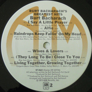 Burt Bacharach : Burt Bacharach's Greatest Hits (LP, Album, Comp, Club)