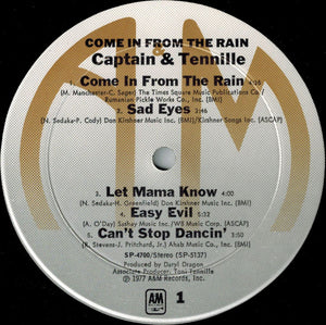 Captain & Tennille* : Come In From The Rain (LP, Album, Mon)