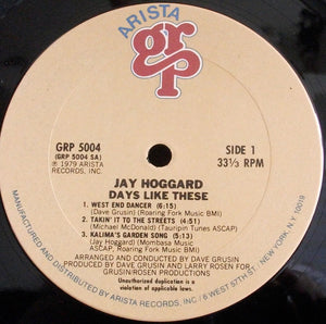 Jay Hoggard : Days Like These (LP, Album, Gat)