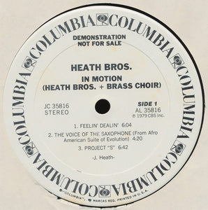 Heath Bros. Plus Brass Choir Featuring Stanley Cowell* : In Motion (LP, Album, Promo)