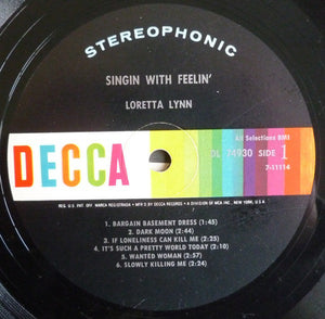 Loretta Lynn : Singin' With Feelin' (LP, Glo)